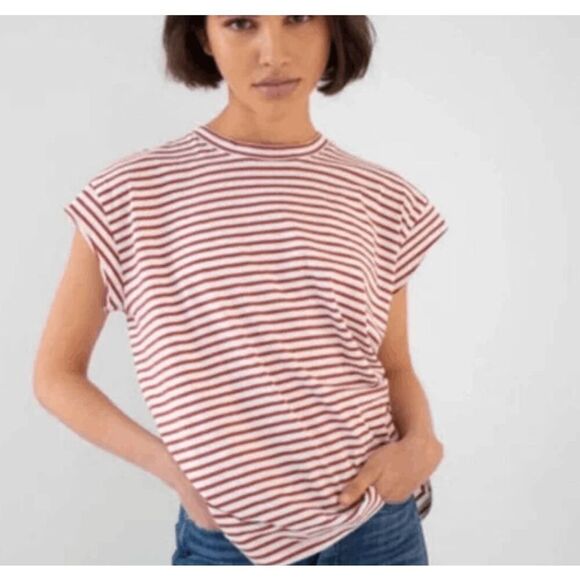 AYR Tops - AYR The Supercool Tee Brick Lane Striped Pima Cotton Cap Sleeve Oversized Small